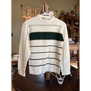 Vintage Silton California Sweater Mens Small White Knit Striped Outdoors 70s